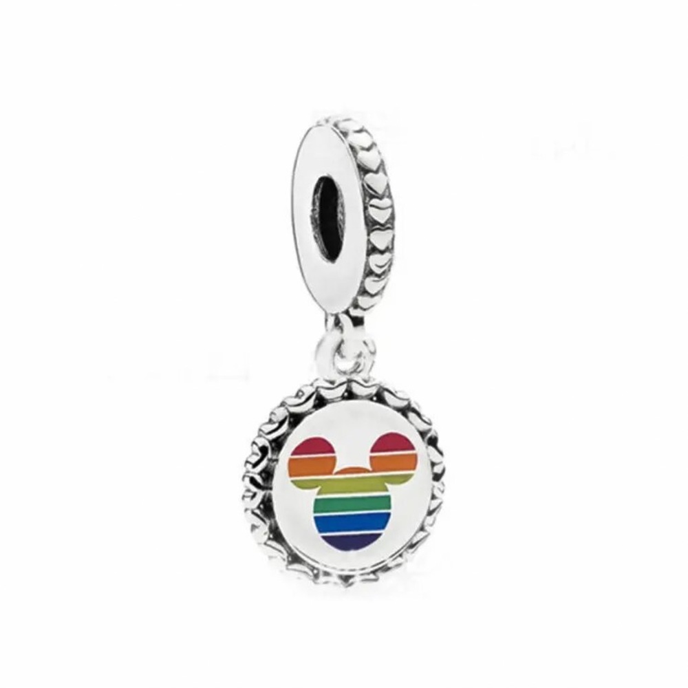 NWOT Disney Parks Mickey Mouse Logo Pride Rainbow Dangle Charm Sterling Silver